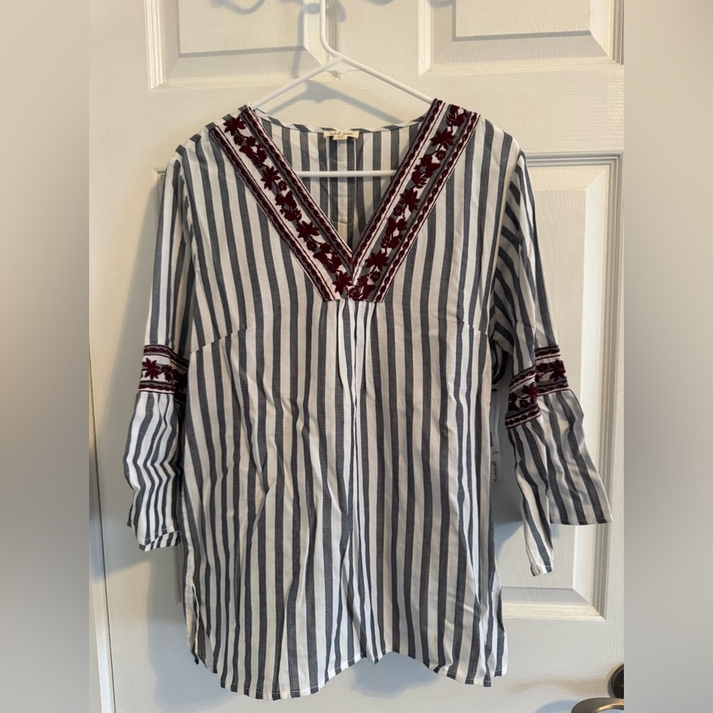 Tribal Striped Blouse with Embroidery